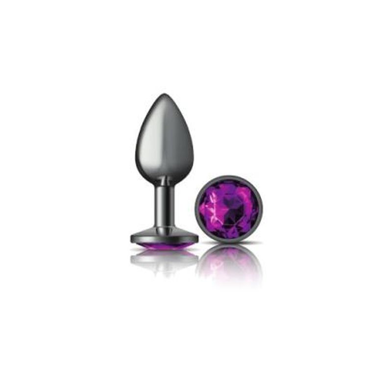 Cheeky Charms - Round Butt Plug with Purple Jewel - Small - Gunmetal - K. P.