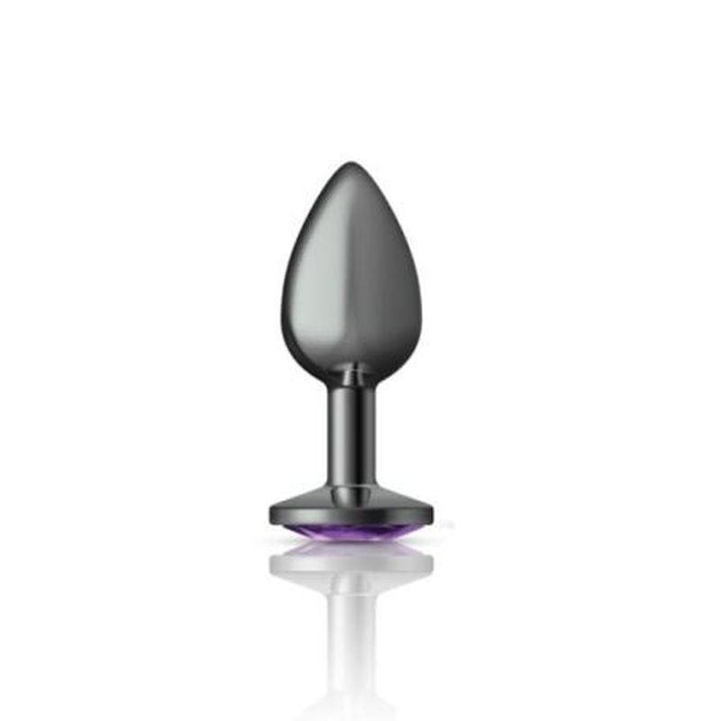 Cheeky Charms - Round Butt Plug with Purple Jewel - Small - Gunmetal - K. P.