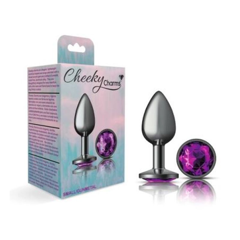 Cheeky Charms - Round Butt Plug with Purple Jewel - Small - Gunmetal - K. P.
