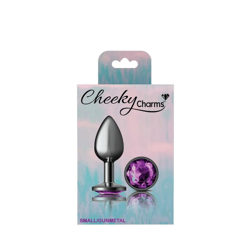 Cheeky Charms - Round Butt Plug with Purple Jewel - Small - Gunmetal - K. P.