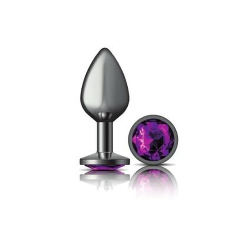Cheeky Charms - Round Butt Plug with Purple Jewel - Medium - Gunmetal - K. P.