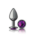 Cheeky Charms - Round Butt Plug with Purple Jewel - Medium - Gunmetal - K. P.