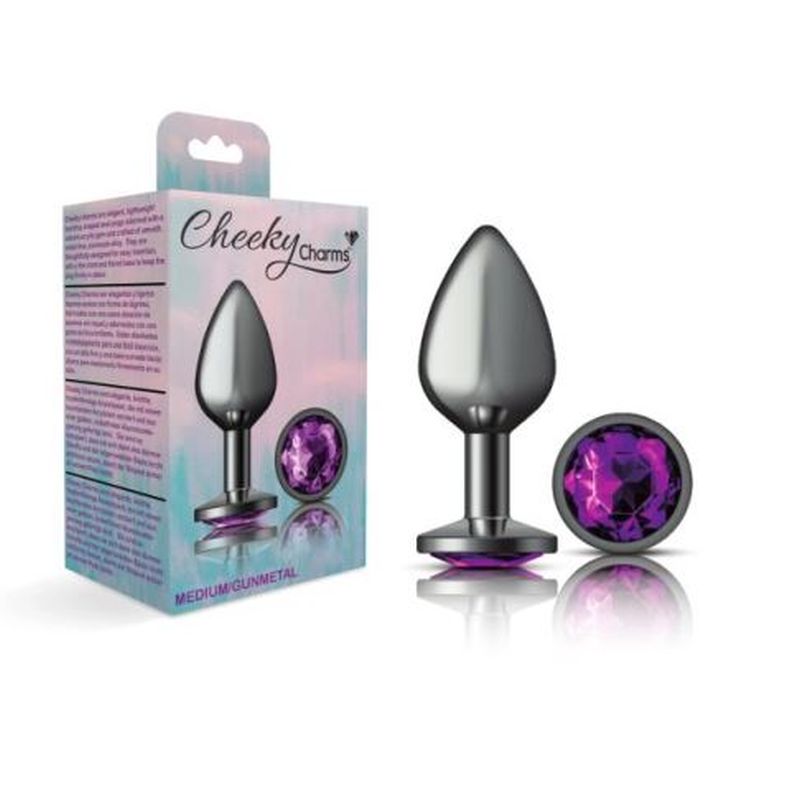 Cheeky Charms - Round Butt Plug with Purple Jewel - Medium - Gunmetal - K. P.