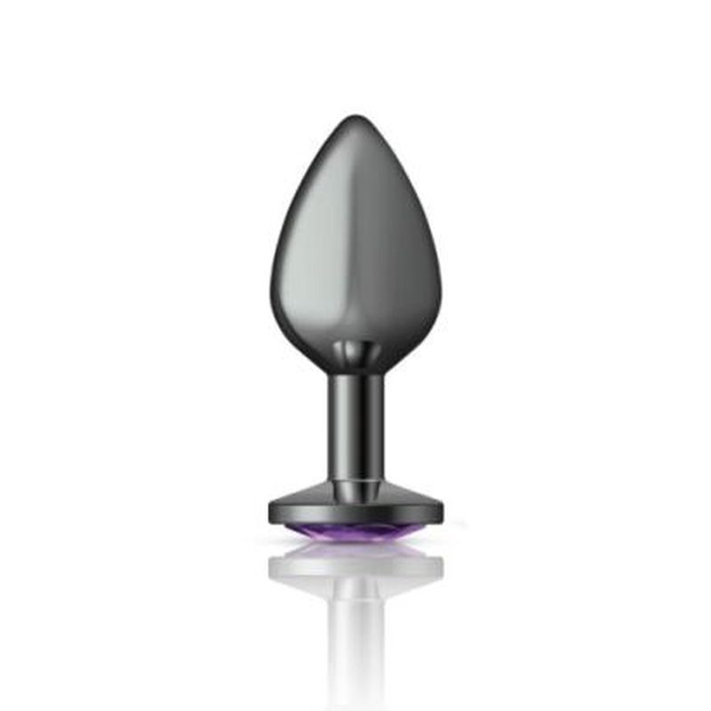 Cheeky Charms - Round Butt Plug with Purple Jewel - Medium - Gunmetal - K. P.