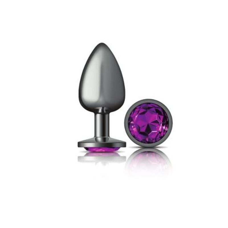 Cheeky Charms - Round Butt Plug w Purple Jewel - Large - Gunmetal - K. P.