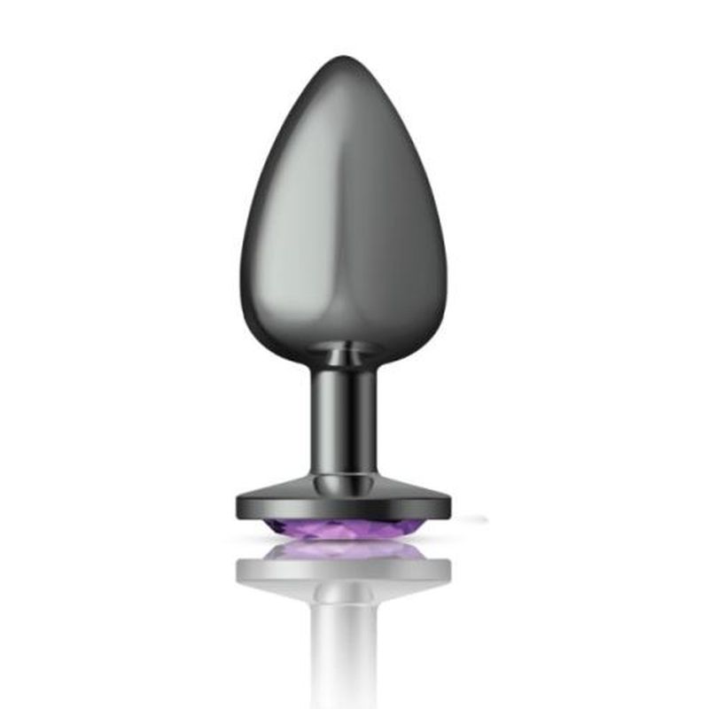Cheeky Charms - Round Butt Plug w Purple Jewel - Large - Gunmetal - K. P.