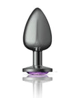 Cheeky Charms - Round Butt Plug w Purple Jewel - Large - Gunmetal - K. P.