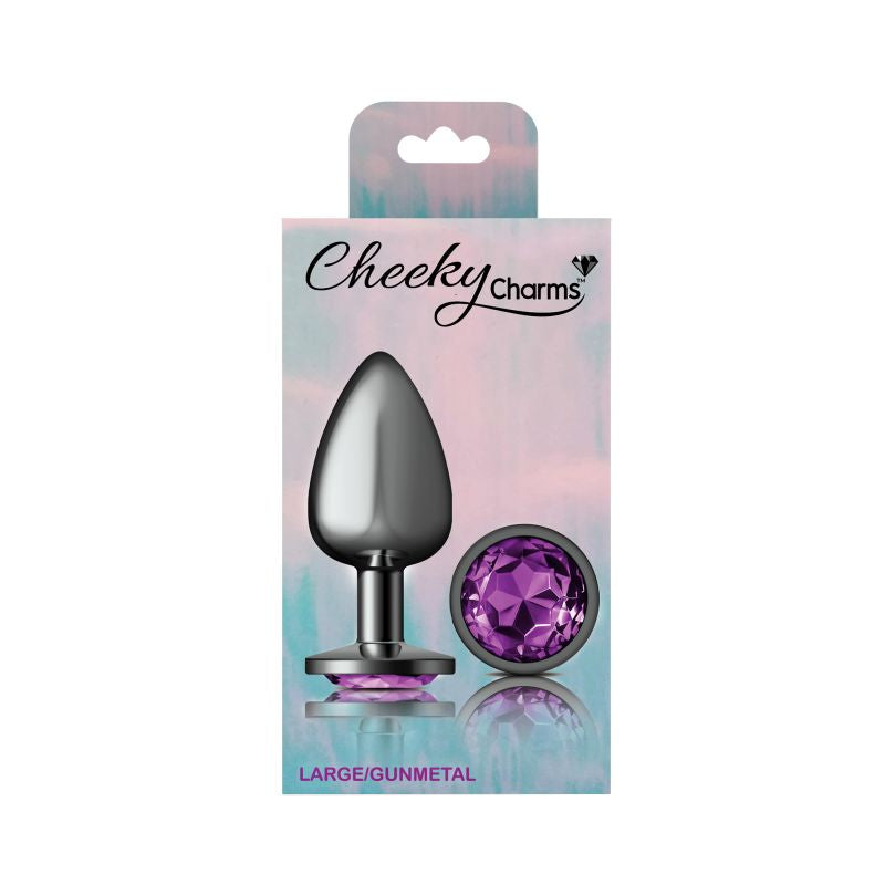 Cheeky Charms - Round Butt Plug w Purple Jewel - Large - Gunmetal - K. P.