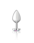 Cheeky Charms - Metal Butt Plug with Heart Clear Jewel - Medium - Silver - K. P.
