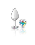 Cheeky Charms - Metal Butt Plug with Heart Clear Jewel - Medium - Silver - K. P.