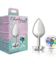 Cheeky Charms - Metal Butt Plug with Heart Clear Jewel - Medium - Silver - K. P.