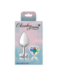 Cheeky Charms - Metal Butt Plug with Heart Clear Jewel - Medium - Silver - K. P.