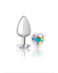 Cheeky Charms - Metal Butt Plug with Heart Clear Jewel - Large - Silver - K. P.