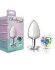 Cheeky Charms - Metal Butt Plug with Heart Clear Jewel - Large - Silver - K. P.