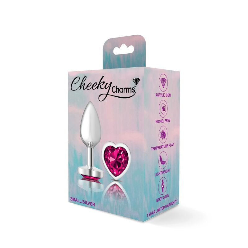 Cheeky Charms - Metal Butt Plug with Heart Pink Jewel - Small - Silver - K. P.