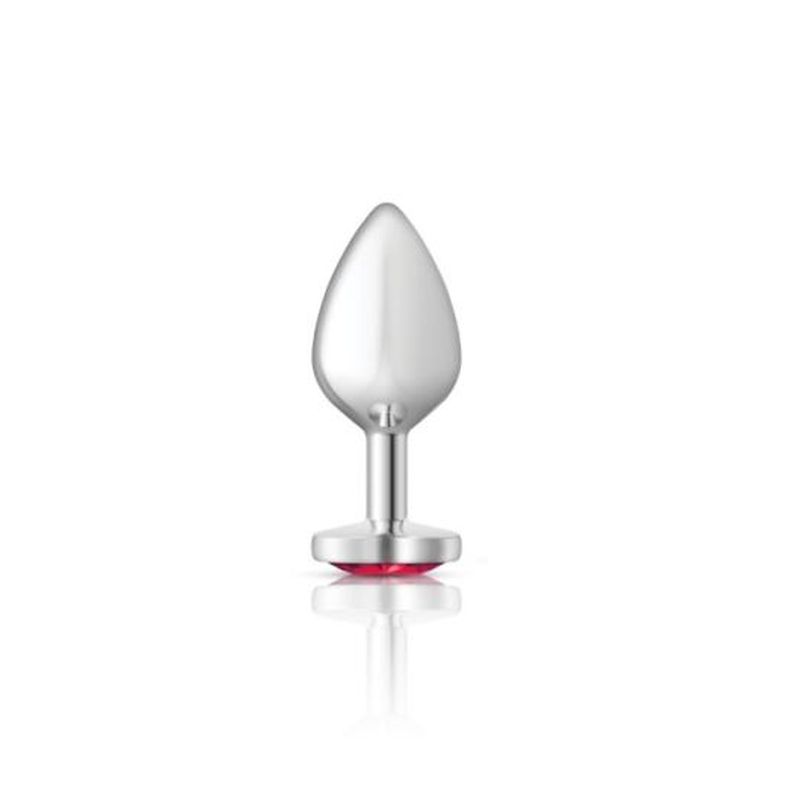 Cheeky Charms Silver Metal  Butt Plug w Heart Pink Jewel Medium - K. P.
