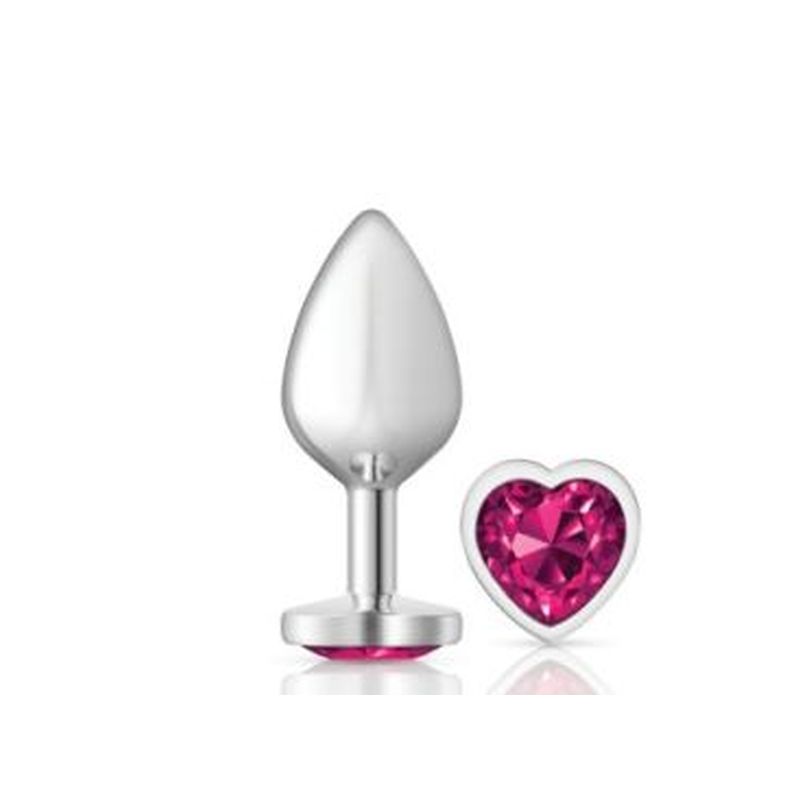Cheeky Charms Silver Metal  Butt Plug w Heart Pink Jewel Medium - K. P.