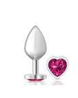 Cheeky Charms Silver Metal Butt Plug w Heart Pink Jewel Medium - K. P.