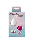 Cheeky Charms Silver Metal  Butt Plug w Heart Pink Jewel Medium - K. P.