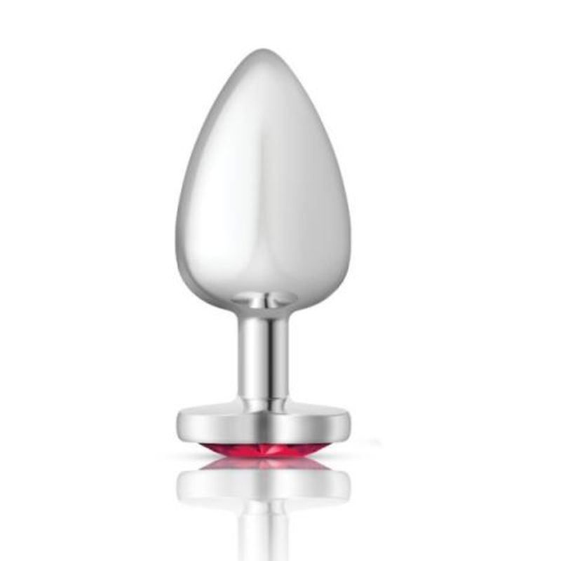 Cheeky Charms Silver Metal  Butt Plug w Heart Pink Jewel Large - K. P.