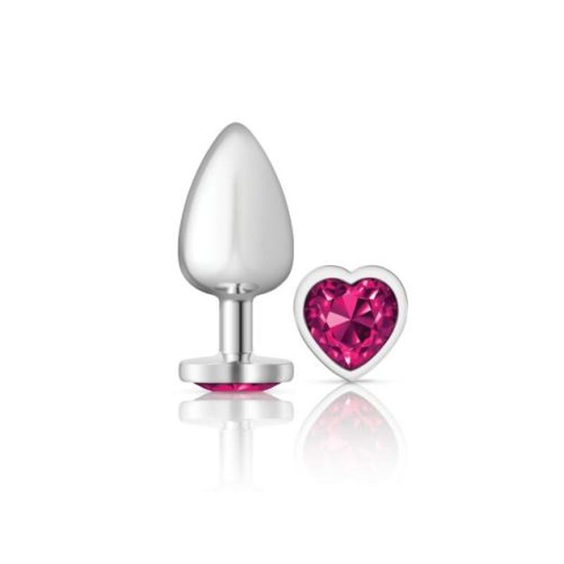 Cheeky Charms Silver Metal  Butt Plug w Heart Pink Jewel Large - K. P.