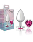 Cheeky Charms Silver Metal  Butt Plug w Heart Pink Jewel Large - K. P.