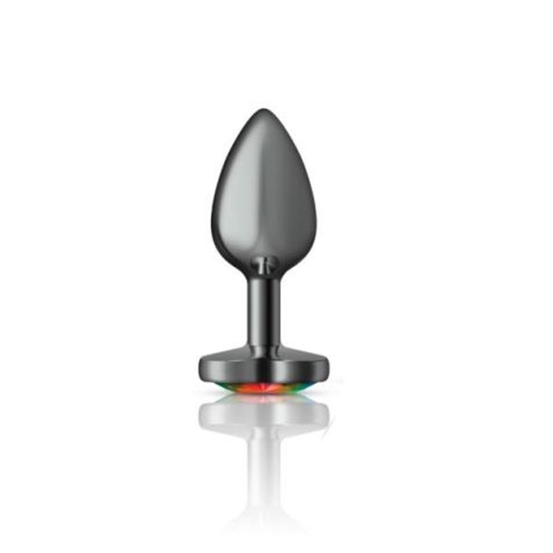 Cheeky Charms Gunmetal  Butt Plug w Heart Rainbow Jewel Small - K. P.