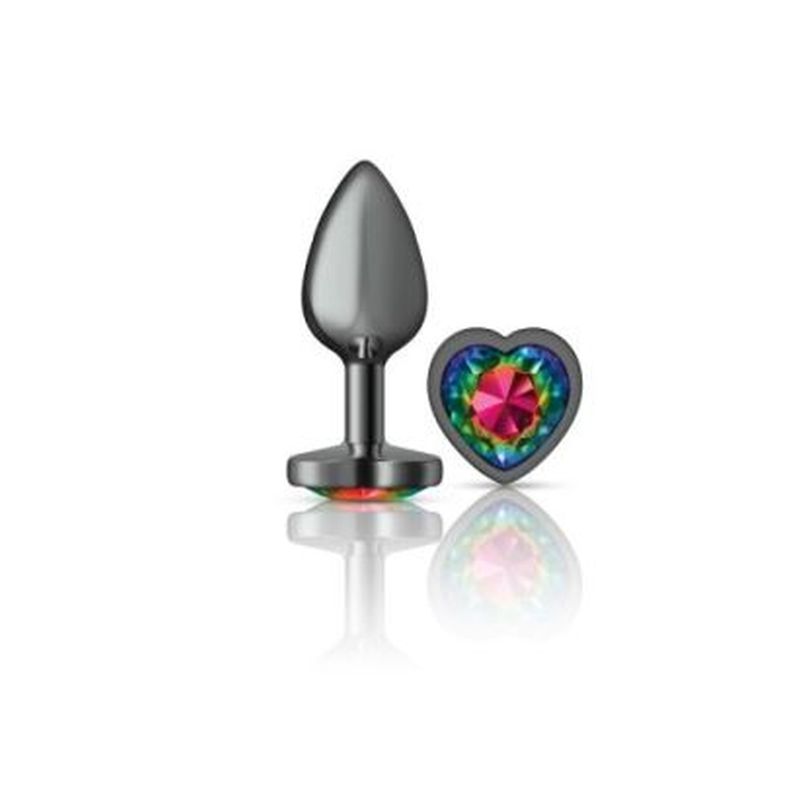 Cheeky Charms Gunmetal  Butt Plug w Heart Rainbow Jewel Small - K. P.