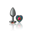 Cheeky Charms Gunmetal  Butt Plug w Heart Rainbow Jewel Small - K. P.