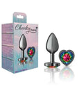Cheeky Charms Gunmetal  Butt Plug w Heart Rainbow Jewel Small - K. P.