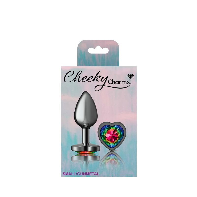 Cheeky Charms Gunmetal  Butt Plug w Heart Rainbow Jewel Small - K. P.