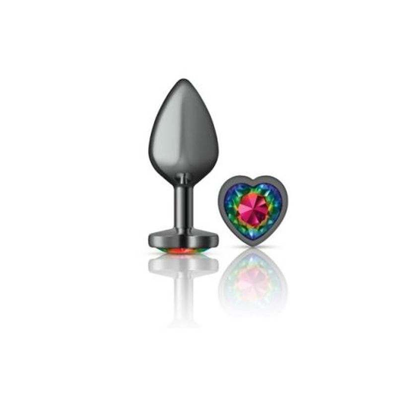 Cheeky Charms Gunmetal  Butt Plug w Heart Rainbow Jewel Medium - K. P.