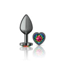 Cheeky Charms Gunmetal Butt Plug w Heart Rainbow Jewel Medium - K. P.