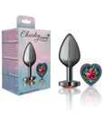 Cheeky Charms Gunmetal Butt Plug w Heart Rainbow Jewel Medium - K. P.