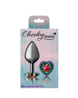 Cheeky Charms Gunmetal Butt Plug w Heart Rainbow Jewel Medium - K. P.