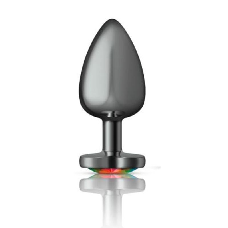 Cheeky Charms Gunmetal  Butt Plug w Heart Rainbow Jewel Large - K. P.