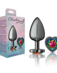 Cheeky Charms Gunmetal  Butt Plug w Heart Rainbow Jewel Large - K. P.