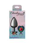 Cheeky Charms Gunmetal  Butt Plug w Heart Rainbow Jewel Large - K. P.