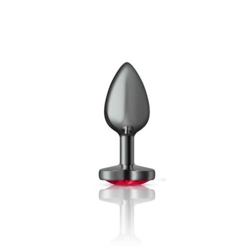 Cheeky Charms Gunmetal  Butt Plug w Heart Red Jewel Small - K. P.