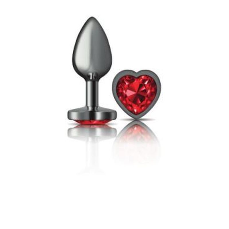 Cheeky Charms Gunmetal  Butt Plug w Heart Red Jewel Small - K. P.