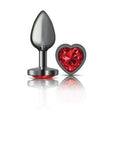 Cheeky Charms Gunmetal  Butt Plug w Heart Red Jewel Small - K. P.
