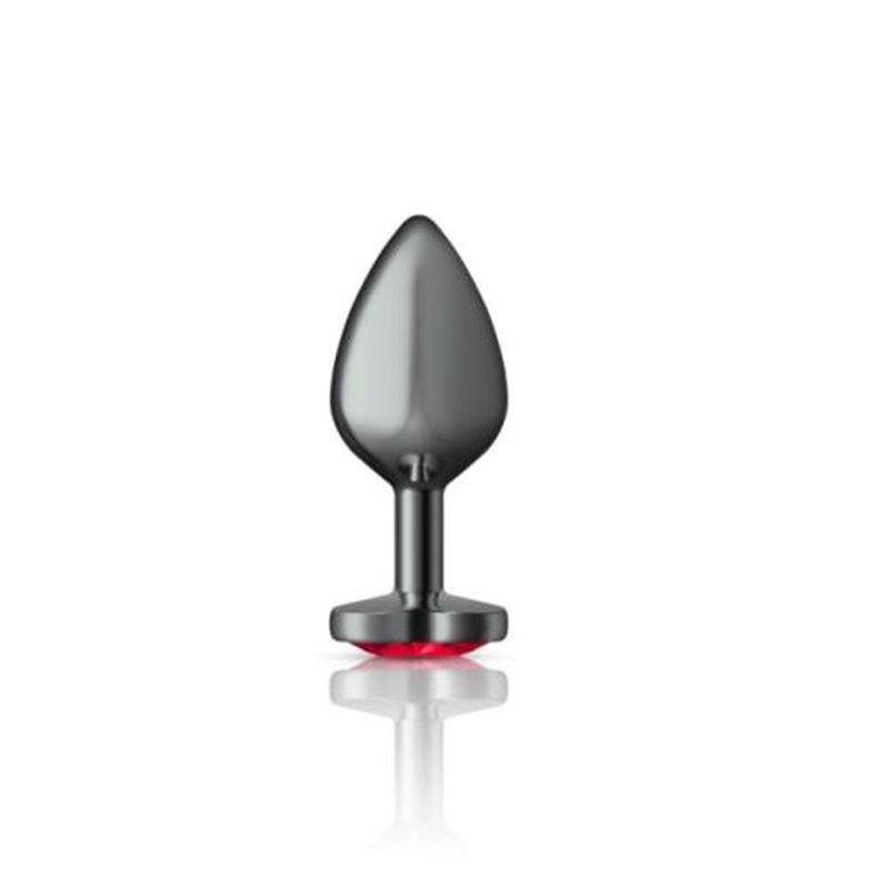 Cheeky Charms Gunmetal  Butt Plug w Heart Red Jewel Medium - K. P.