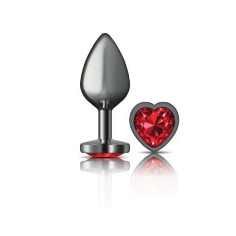 Cheeky Charms Gunmetal  Butt Plug w Heart Red Jewel Medium - K. P.
