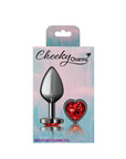 Cheeky Charms Gunmetal  Butt Plug w Heart Red Jewel Medium - K. P.