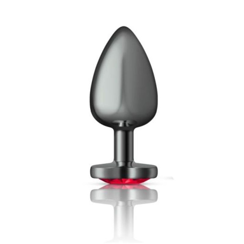 Cheeky Charms Gunmetal  Butt Plug w Heart Red Jewel Large - K. P.