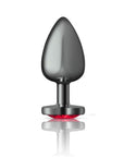 Cheeky Charms Gunmetal Butt Plug w Heart Red Jewel Large - K. P.