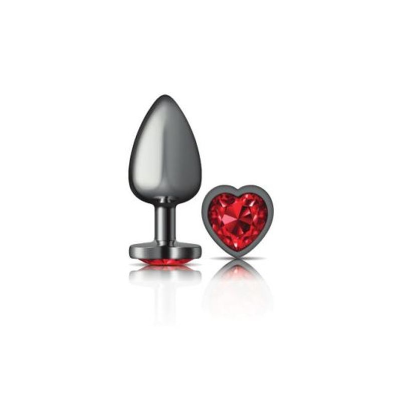 Cheeky Charms Gunmetal  Butt Plug w Heart Red Jewel Large - K. P.