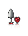 Cheeky Charms Gunmetal Butt Plug w Heart Red Jewel Large - K. P.