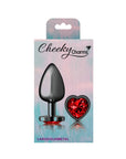 Cheeky Charms Gunmetal  Butt Plug w Heart Red Jewel Large - K. P.