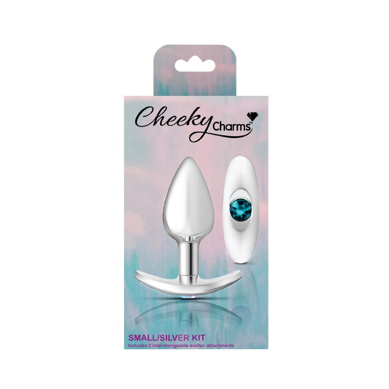 Cheeky Charms Silver Anchor Butt Plug w Clear and Teal Jewel Kit - K. P.